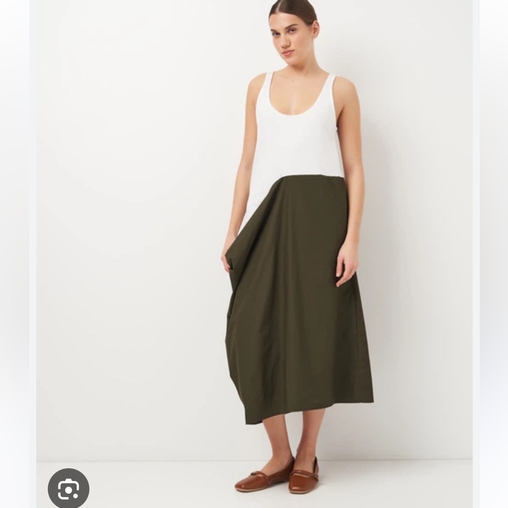 Zara Cotton MATCHING POPLIN MIDI TANK DRESS ASYMMETRICAL SKIRT WHITE GREEN